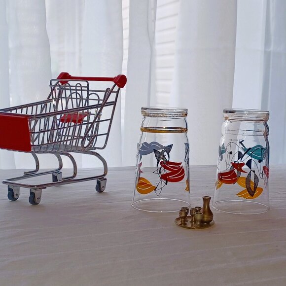 Vintage, Retro, 50s French style, small Glasses duo,  Abstract Atomic pattern - Picture 2 of 16